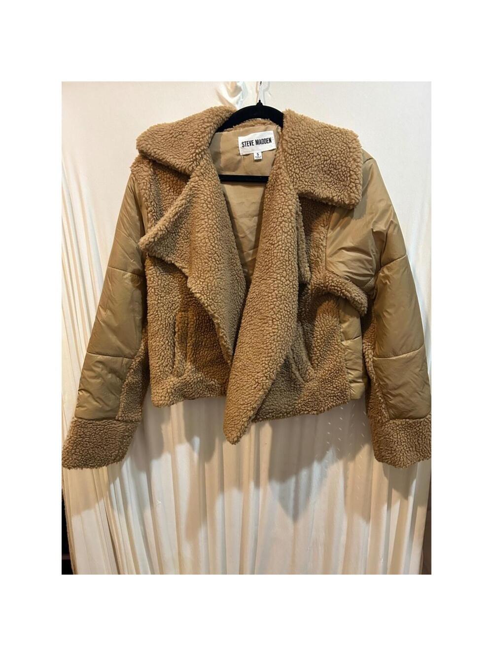 :) Steve Madden Teddy Fleece Puffer Jacket Tan Brown Collared Coat [COPY]